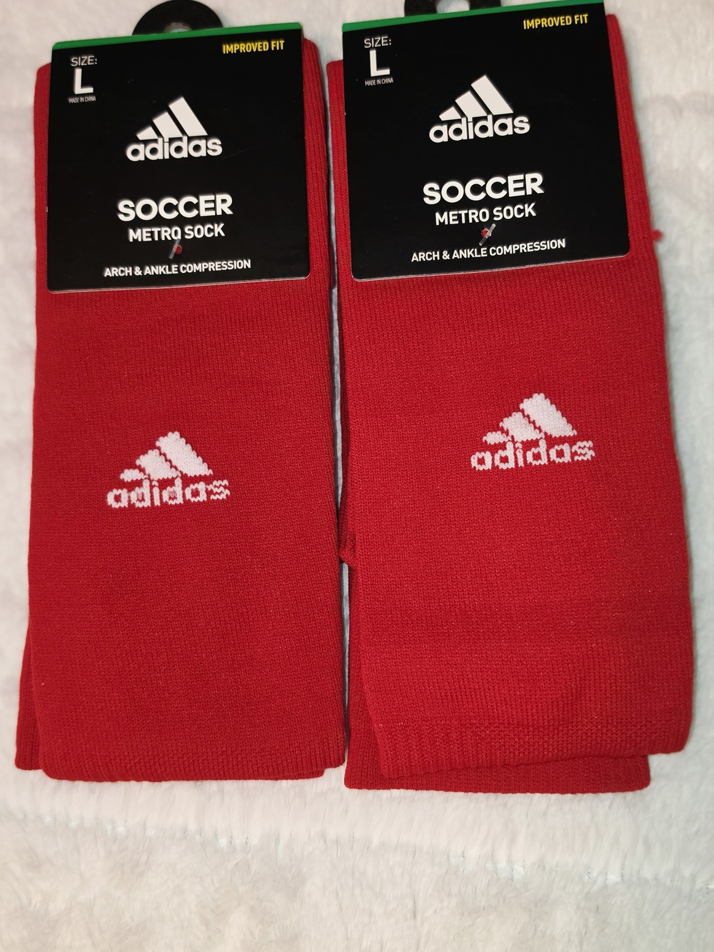 2 Pairs adidas Red Soccer Metro Socks with White Logo - Pair (SOC-30/31)